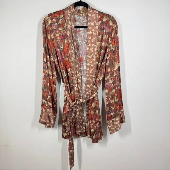 REVOLVE Tell Your Friends Floral Kimono Robe  Size S Boho Sheer Tie Waist - Picture 2 of 14